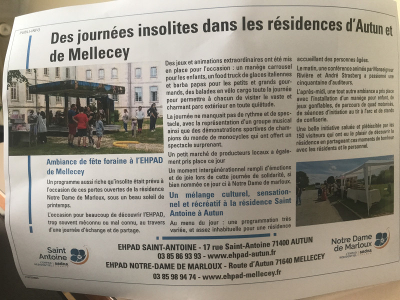 Article du journal concernant les  portes ouvertes des Résidences de la Saône et Loire